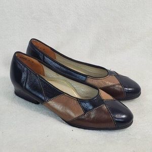 Vintage Made In France Hasley Brow Black Leather Low Block Heels Slip On Shoes 5